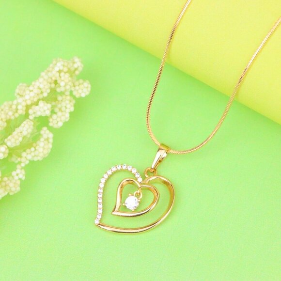 "Elegant Rose Gold Double Heart Pendant with Dangling CZ Stone, XPPT1378 - Picture 9 of 13